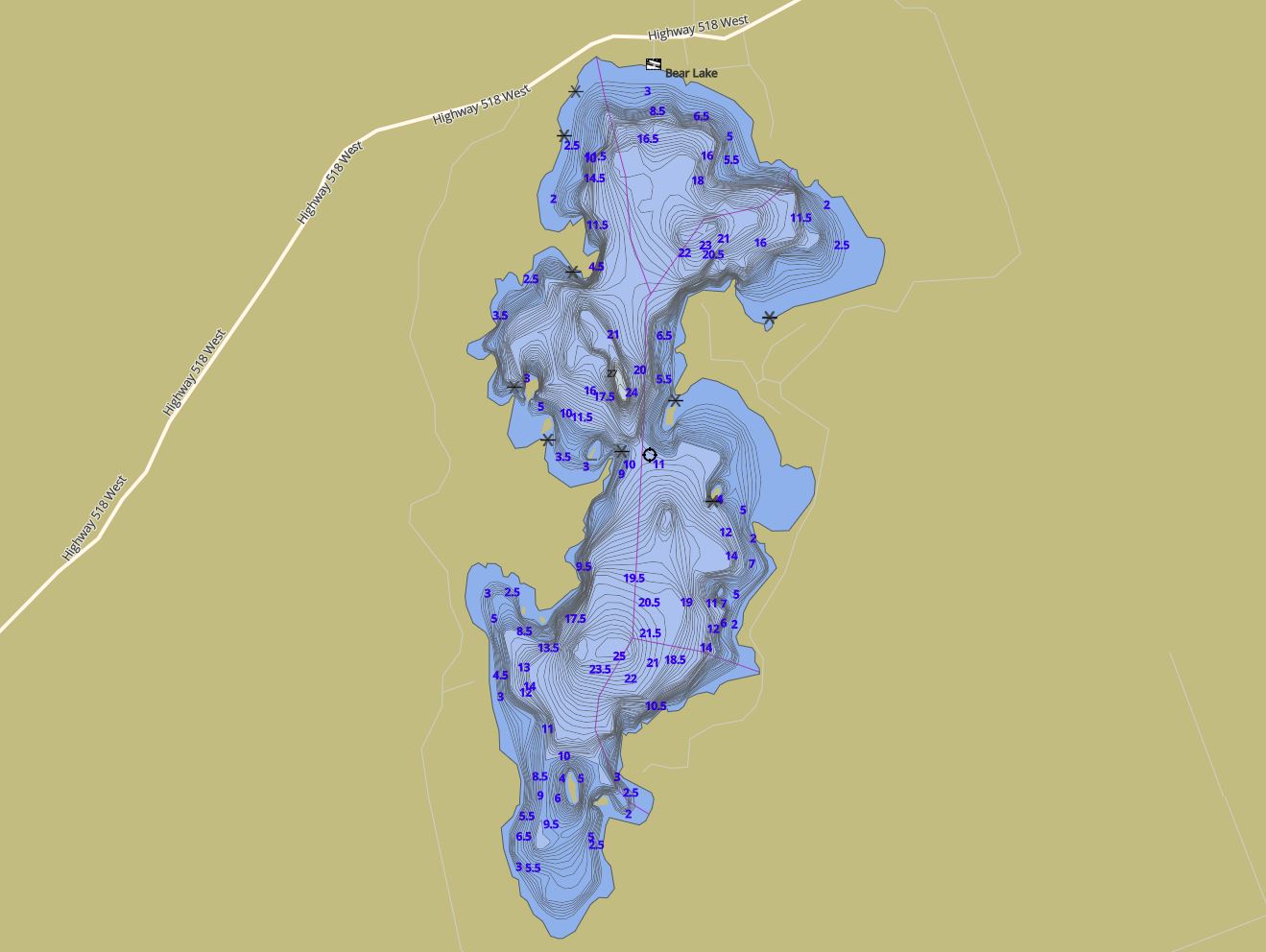 Contour Map of Bear Lake in Municipality of McMurrich and the District of Parry Sound